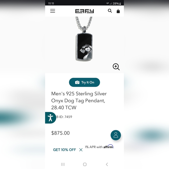 EFFY Men's 925 Sterling Silver Onyx Dog Tag Pendant, 28.40 TCW - Picture 9 of 9